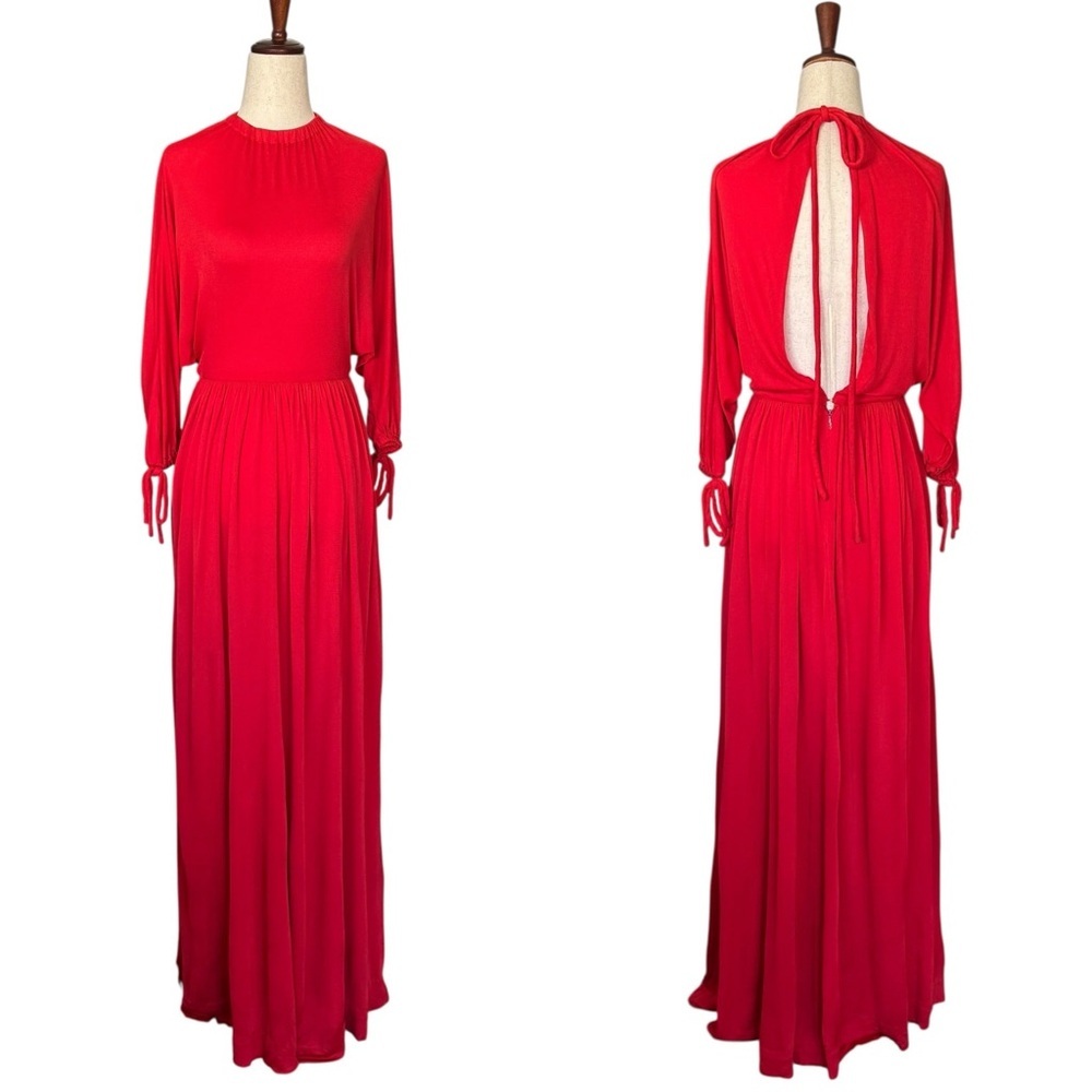 Vintage 70s Donald Brooks Red Maxi Open Back Jersey Evening Dress XS